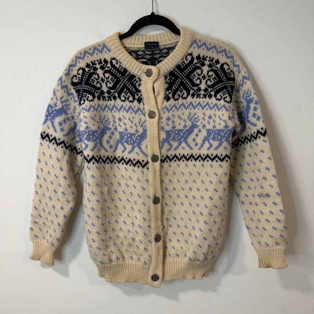 Dale of Norway Vintage Women's Sweater Cardigan Wool Nordic‎ Cream Blue Small